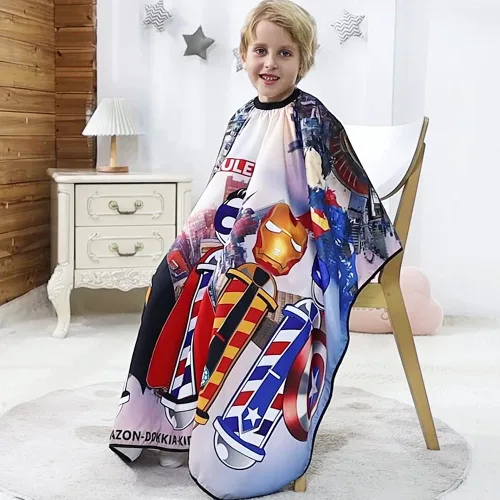 Miniatura 4 de DOKKIA KIDS Capa de peluquero para niños corte de pelo, niños, niños pequeños, niños y niñas, peluquería, estilo de salón, paño de tela, delantal