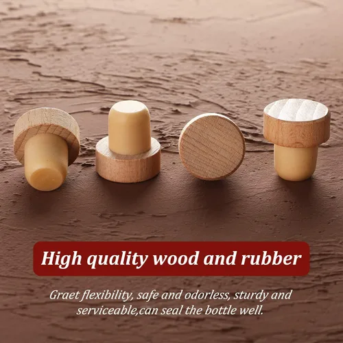 Miniatura 6 de Yalikop 96 Piezas de Tapones de Corcho en Forma de T Reutilizables de Madera y Goma para Botellas de Vino y Cerveza