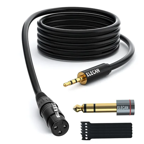 Miniatura 11 de Elecan Cable Auxiliar TRS Macho a XLR Macho de 3.5mm (1/8 Pulgada) de 4 Pies, Cable de Micrófono Estéreo Blindado Profesional Balanceado, Chapado