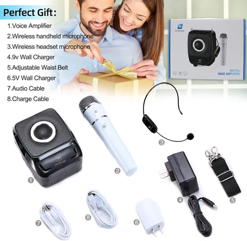Miniatura 7 de Amplificador de voz con micrófonos profesionales duales, micrófono portátil inalámbrico de 25 W y sistema de altavoces, altavoz Bluetooth