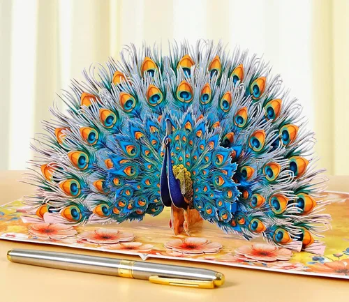 CUTPOPUP - Tarjetas de cumpleaños emergentes de pavo real para mujer, tarjeta de felicitación de flores de cumpleaños 3D para su esposa, madre,