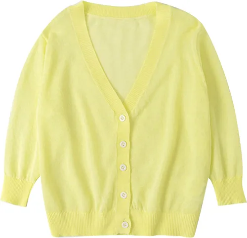 Camisa niñas pequeñas abrigos cárdigan manga larga botones fino Tops niños chaquetas cuello en V sólidas, H1-amarillo, Mochilas Tradicionales