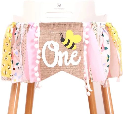 Banner de Primer Cumpleaños Feliz - Banner de Silla Alta con Borlas para Decoración de Fiesta de Cumpleaños de Niña y Niño, Accesorios de Fotos de
