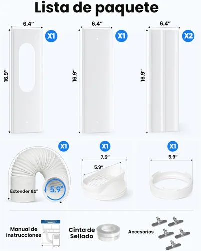 Miniatura 2 de Kit de ventilación de aire acondicionado portátil con manguera de escape de 82 pulgadas de largo, 5.9 pulgadas de diámetro, 13 piezas de sello
