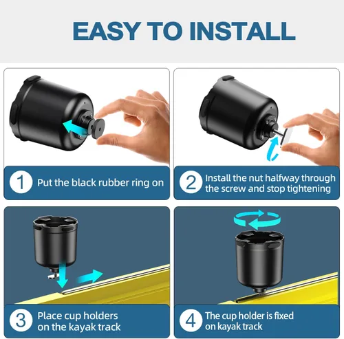 Miniatura 5 de Portavasos para kayak con lengüeta de goma, soporte multifuncional para botellas de agua de kayak, soporte para bebidas, soporte para teléfono, Negro