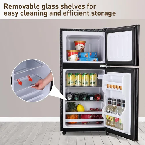 Miniatura 6 de Mini refrigerador con congelador, 3.5 pies cúbicos. Refrigerador pequeño con congelador de 2 puertas con termostato ajustable de 7 niveles estantes