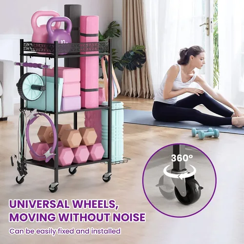 Miniatura 3 de Estante de almacenamiento para esterilla de yoga, estante de almacenamiento de gimnasio en casa, almacenamiento de entrenamiento VOPEAK para Negro