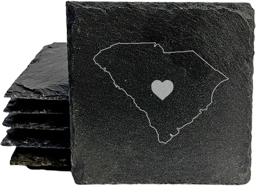 Miniatura 12 de Rustic Slate Coasters Set of 6, Round 4" with South Carolina 'Home Sweet Home' Design, for Holidays, Birthdays, Housewarming, She-Shed, Man Cave