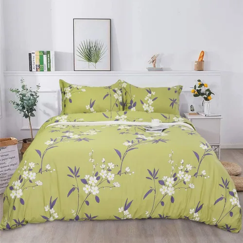Miniatura 23 de Helthep - Juego de funda de edredón floral, tamaño Queen, 100% algodón, con patrón de flores rosas, funda de edredón vintage con hojas verdes