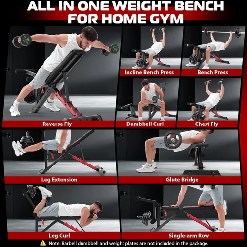 Miniatura 7 de OPPSDECOR Banco de pesas ajustable con extensión de pierna y rizo de piernas, banco de entrenamiento resistente de 1200 libras para gimnasio