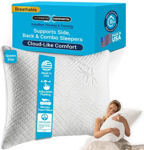 Miniatura 9 de Xtreme Comforts Almohadas de cama para dormir (paquete de 2) Almohadas ajustables de espuma viscoelástica triturada con funda de enfriamiento