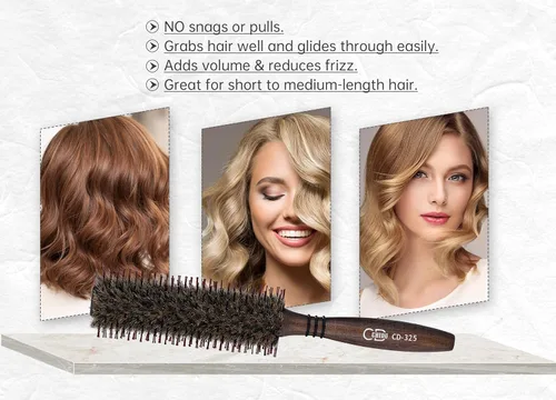 Miniatura 5 de PERFEHAIR Cepillo de pelo redondo de jabalí y cerdas de nailon, 1.9 pulgadas, pequeño peinado suave, cepillo de pelo brillante para secado