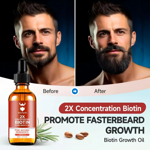 Miniatura 2 de Aceite para el crecimiento de la barba, biotina de concentración 2X para hombres (2 onzas), natural con argán, jojoba y vitaminas, suavizante