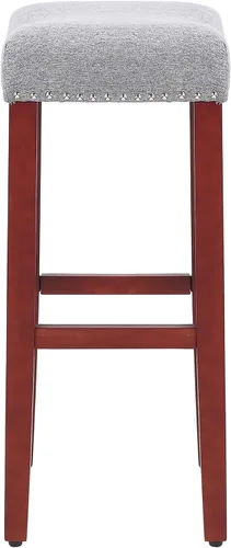 Miniatura 5 de WO Home Furniture Taburete de bar de 29 pulgadas, taburete tapizado sin espalda con patas de madera rojo cereza para cocina (gris)