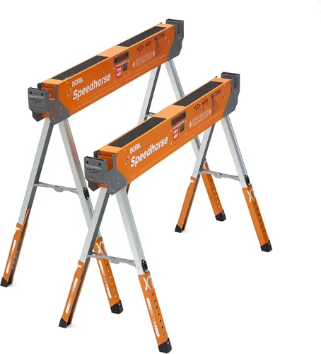 Bora Portamate Speedhorse XT Par de caballetes - Paquete de dos, patas ajustables en altura de 30-36 pulgadas, parte superior de metal para 2x4,