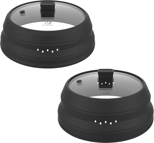 Miniatura 14 de Cubierta alta para salpicaduras de microondas, tapa protectora de vidrio de 5.8 pulgadas de altura con silicona plegable para plato de olla de Negro