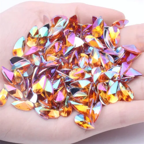 Miniatura 8 de 200 diamantes de imitación de gota de agua, diamantes de imitación de resina con parte trasera plana para manualidades, ropa, decoración de Verde AB