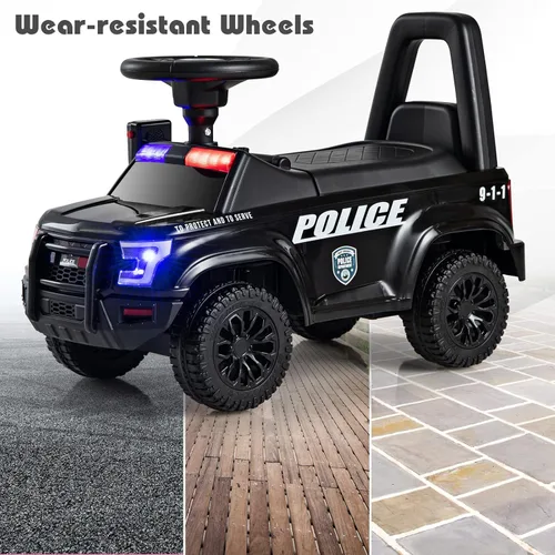 Miniatura 9 de OLAKIDS Coche de policía de paseo con empuje para niños, juguete deslizante de pie a suelo para niños pequeños con sirena, volante, megáfono, Rosa