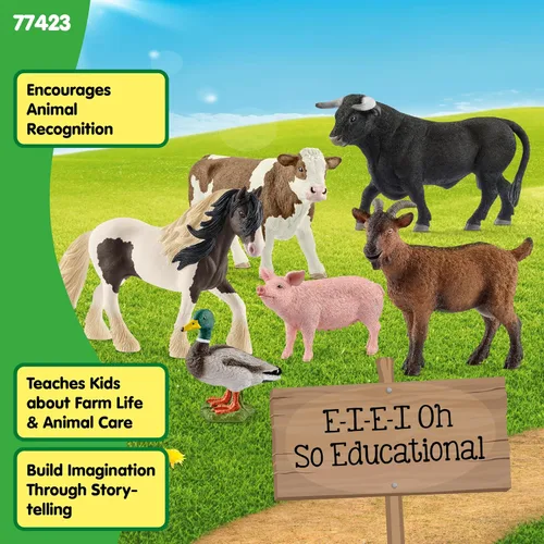 Miniatura 6 de Schleich Farm World Farm Animals - Juego de figuras de animales de granja, vaca, toro, cabra, pato y cerdo, 6 piezas realistas y duraderas, regalo