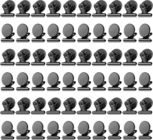 Miniatura 8 de VNDUEEY Paquete de 6 imanes para refrigerador, imanes para refrigerador, clips magnéticos negros, imanes para pizarra blanca, clips magnéticos