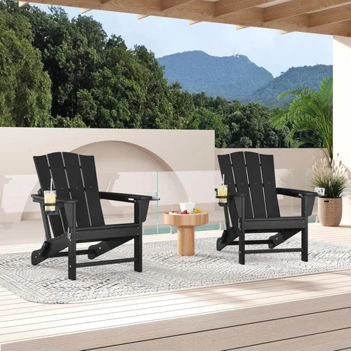 Miniatura 2 de Yaheetech Silla Adirondack plegable para exteriores, silla Adirondack de plástico HDPE con soporte para taza/teléfono móvil para terraza, patio
