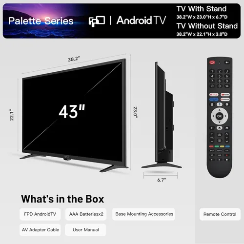 Miniatura 8 de FPD 43 Pulgadas Smart TV Pantalla Plana LED de Marco Delgado Full HD 1080p Google Cast Integrado, Transmisión en Vivo Ultra Delgado HDR10 Android