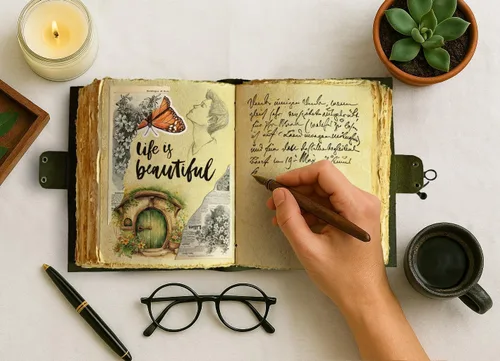 Miniatura 6 de Diario de cuero antiguo hecho a mano con borde de cubierta vintage encuadernado en cuero, diario del libro de sombras, cuaderno de bocetos de cuero