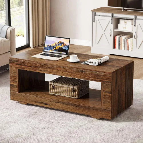 Miniatura 6 de Tribesigns Mesa de centro de madera para sala de estar, mesa de centro moderna de granja de 43.3 pulgadas con almacenamiento, mesa central