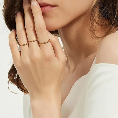 Miniatura 4 de LOYALLOOK Anillos apilables de acero inoxidable para mujer, con relleno de oro de 14 quilates, de 0.039 pulgadas, para nudillos, pulgar, anillos