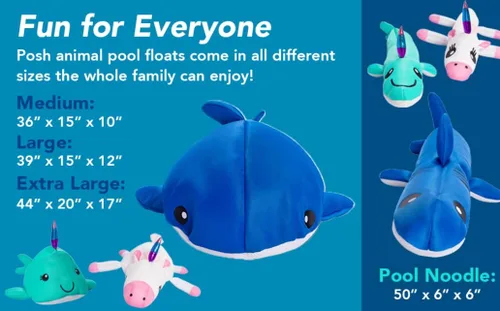 Miniatura 2 de Posh Creations Flotadores flotantes de animales y fideos con EPS para niños, adolescentes y adultos, cómodo flotador de piscina de peluche