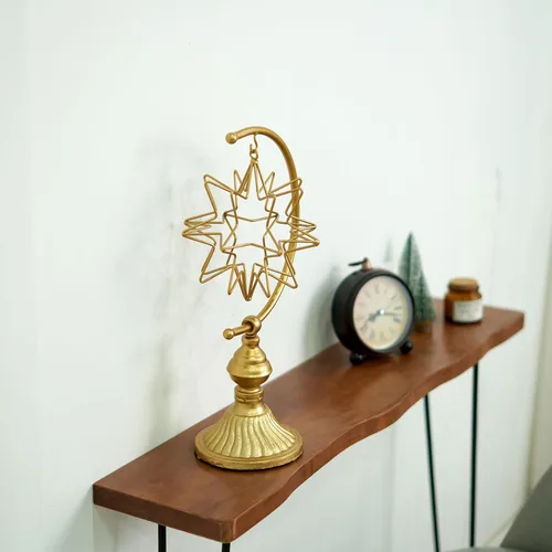 Miniatura 7 de HLQMFHT Escultura abstracta geométrica de metal de 5.6 pulgadas de ancho x 16.3 pulgadas de alto sobre base de hierro fundido, escultura geométrica