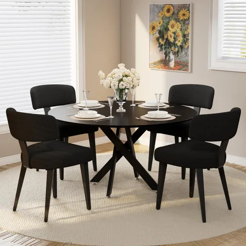 Miniatura 34 de Juego de mesa de comedor de madera para 2, mesa de cocina redonda de 36 pulgadas con 2 sillas de comedor Boucle, mesa de MDF con patas de metal