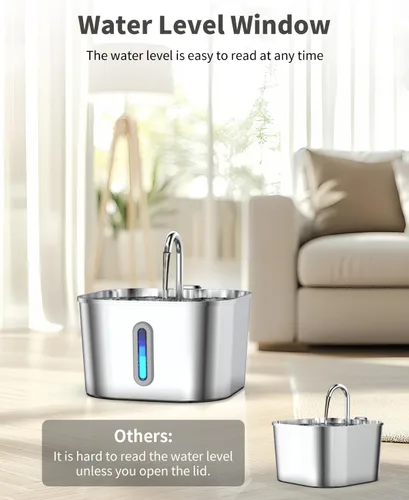 Miniatura 6 de Lawfery Fuente de agua para gatos de acero inoxidable, fuente automática de agua para gatos de 74 oz/2.2 L, dispensador de agua para mascotas