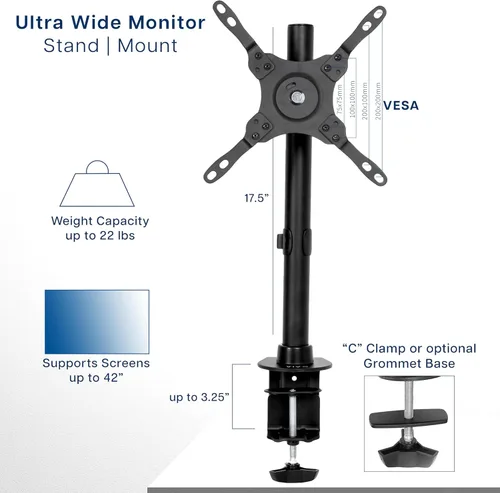Miniatura 3 de VIVO Soporte de escritorio para TV y monitor de pantalla ultra ancha, altura ajustable y soporte de inclinación para pantallas de hasta 42 pulgadas