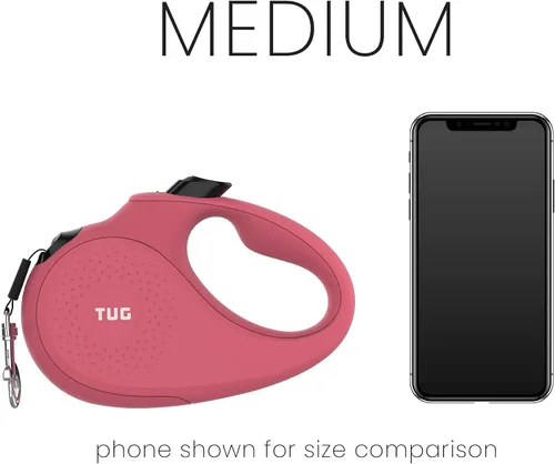Miniatura 5 de TUG Correa retráctil monocromática de 360° sin enredos para perro, cinta de nailon fuerte de 16 pies (mediano, rosa)