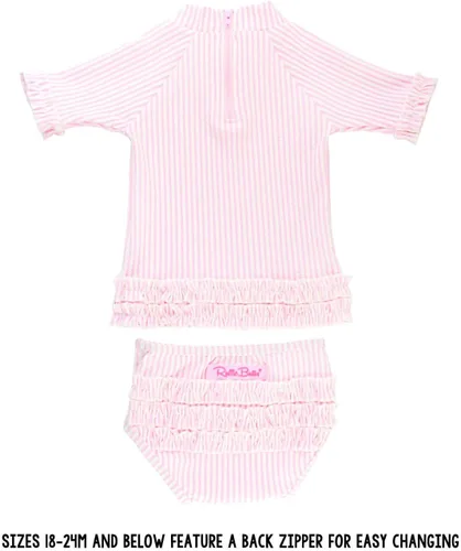 Miniatura 6 de RuffleButts - Conjunto de traje de baño de manga corta para bebé o niña con protección solar UPF 50+