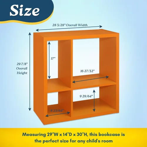 Miniatura 2 de Kings Brand Furniture - Katelyn - Estantería abierta de 4 cubos, organizador de almacenamiento de juguetes para niños (naranja)