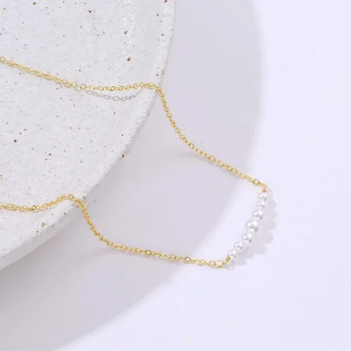 Miniatura 3 de Feskive Delicado collar con colgante de perlas para mujer, chapado en oro de 14 quilates, elegante collar de perlas de agua dulce, collar de perlas
