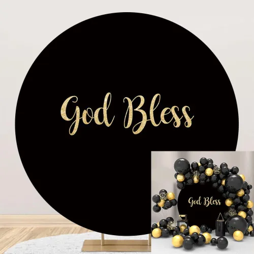 Leyiyi Telón de fondo redondo negro de 3 x 3 pies con texto en inglés «God Bless Black», para la primera comunión, bautismo, bautizo, círculo negro,