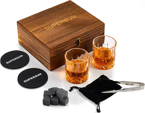 Miniatura 2 de Juego de 2 vasos de whisky para hombres, paquete de 2, vasos de whisky whisky bourbon escocés de 10 onzas, 8 rocas escalofriantes con pinzas