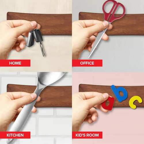 Miniatura 7 de Portatuchillos magnético de madera de acacia de 10 pulgadas con uso multiusos, soportes magnéticos para cuchillos de cocina, portacuchillos