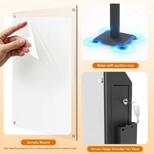 Miniatura 5 de Caja de sugerencias con soporte, cajas de donación negras para recaudación de fondos, urna de metal resistente con cerradura y llaves, ideal