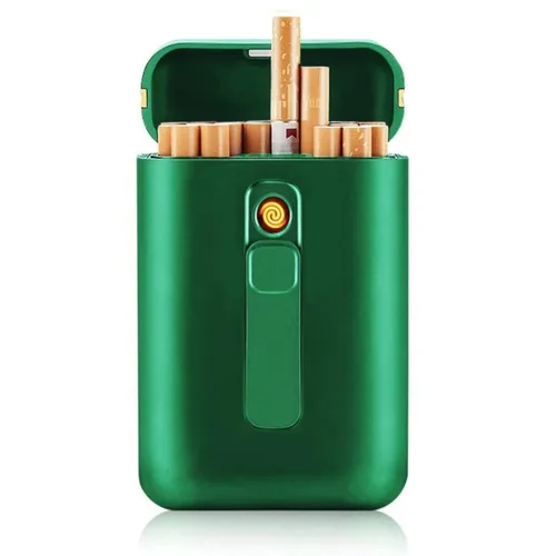 Miniatura 12 de Estuche para cigarrillos con encendedor, paquete portátil grande de 20 cajas de cigarrillos de tamaño regular, encendedor integrado 2 en 1, regalos