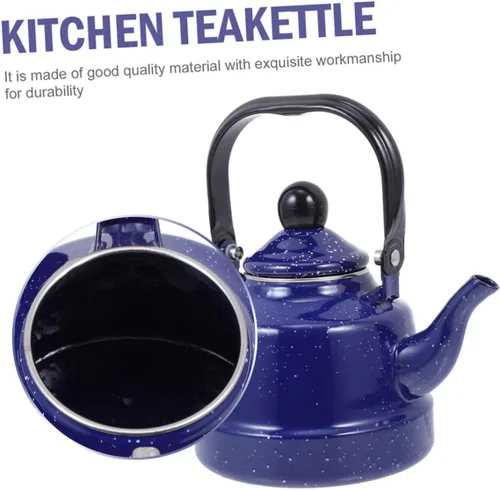 Miniatura 5 de Tetera esmaltada vintage estilo retro para estufa, tetera esmaltada para el hogar y mango táctil para té suelto