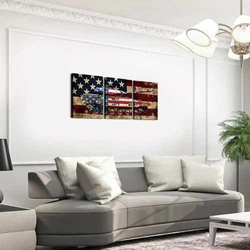 Miniatura 3 de jejeloiu Lienzo retro de 3 piezas de arte de pared para sala de estar, dormitorio, 38 x 19 pulgadas, bandera estadounidense, decoración de pared