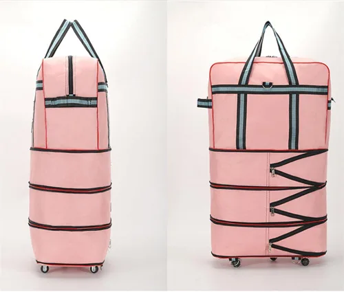 Miniatura 4 de Radefasun Bolsa de viaje Oxford expandible extra grande con ruedas, impermeable, ligera, plegable, maleta, Rosado, Equipaje extensible central