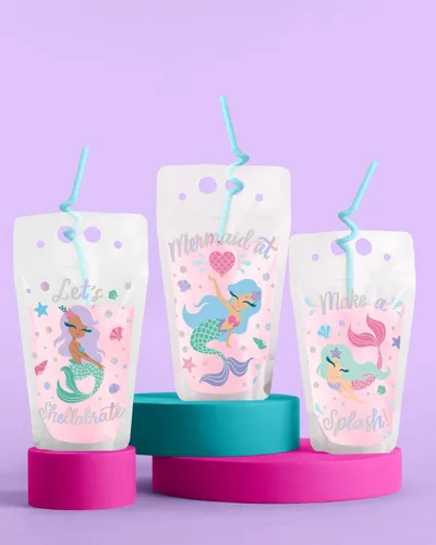Miniatura 2 de xo, Fetti Bolsas de bebidas de sirena – 16 unidades Suministros de fiesta de cumpleaños de sirena, baby shower Mermazing, recuerdos de fiesta