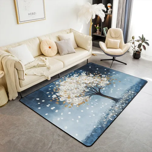 Miniatura 11 de Alfombra retro floral bohemia para sala de estar, alfombra de área de 5 x 7 pies para niños, pintura al óleo y flores, alfombra decorativa