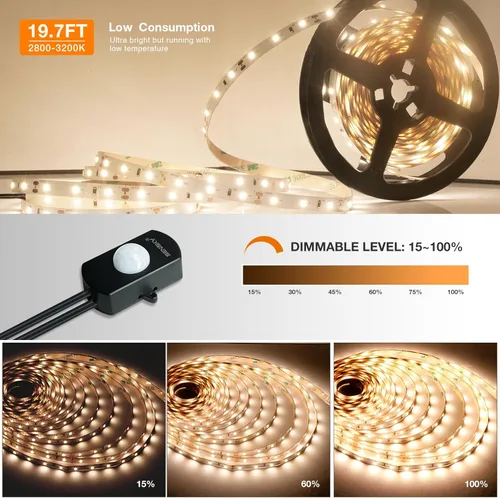 Miniatura 2 de Sensky Kit de tira de luz LED activada por movimiento de 19.7 pies/6m Tira de luz LED flexible con sensor de movimiento para dormitorio, caja fuerte
