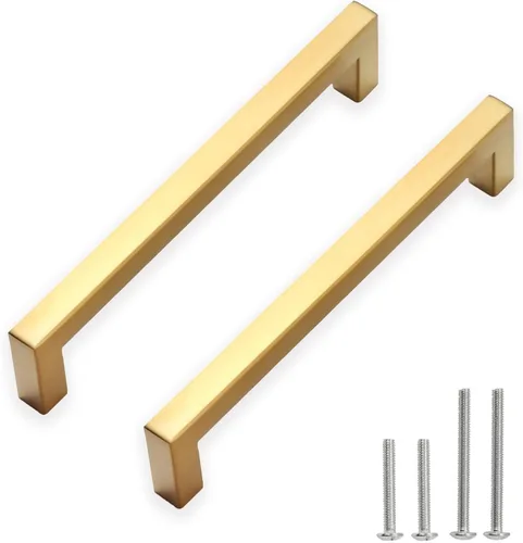 Miniatura 14 de Tiradores para gabinete dorados, manijas cuadradas para cajones, paquete de 2, manijas de acero inoxidable para cocina de 13-4/5 pulgadas, herrajes
